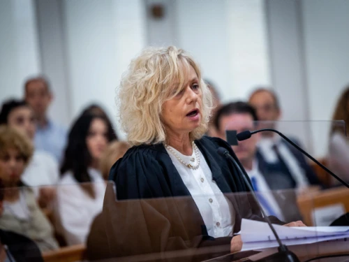 Attorney General Gali Baharav-Miara at a ceremony held for outgoing Supreme Court Justice George Karra, May 29, 2022. Photo by Yonatan Sindel/Flash90.