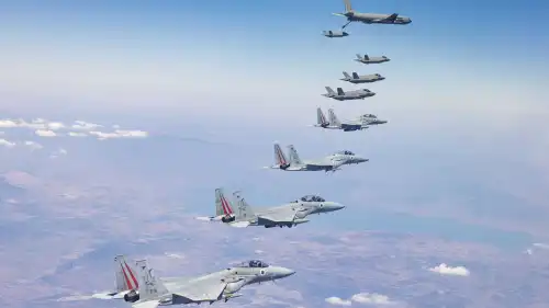 The Israeli Air Force practicing aerial refueling of fighter jets in Israeli airspace. The exercise simulated long-range flight deep behind enemy lines, Aug. 18, 2024. Credit: IDF.