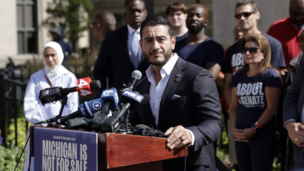 Dr. Abdul El-Sayed, the U.S. Democratic Senate candidate from Michigan, speaks during a press conference after declaring victory in the primary elections in Detroit, on Aug. 5, 2026. Credit: Jeff Kowalsky/AFP via Getty Images.