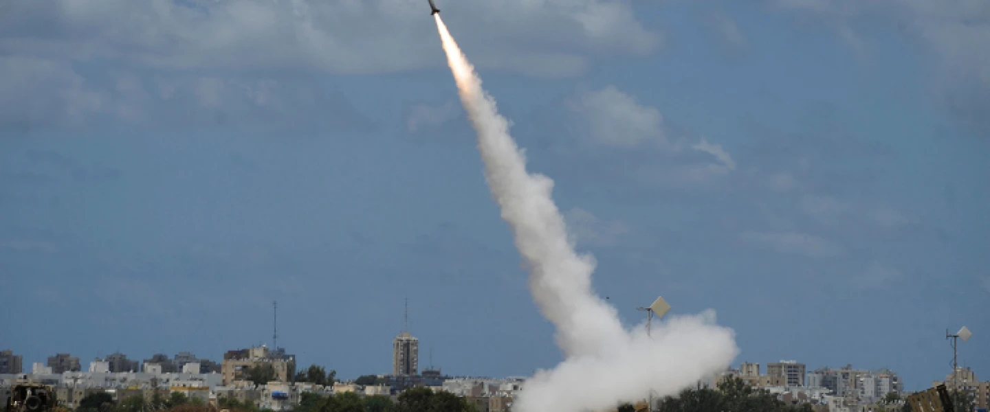 An Iron Dome air-defense battery set near the southern Israeli city of Ashdod fires an intercepting missile on July 14, 2014. Photo by David Buimovitch/Flash90.