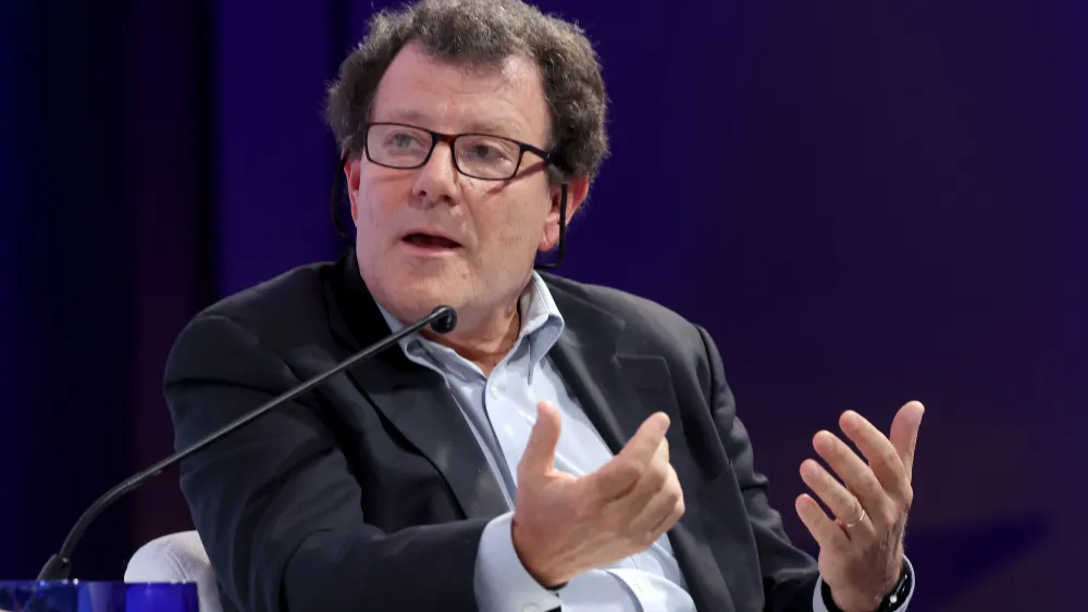 New York Times columnist Nicholas Kristof speaks at the “Global Pulse Check” during the Humanitarian Summit and 2025 Human Rights and Humanitarian Forum at the UCLA Luskin Conference Center in Los Angeles on May 7, 2025. Photo by Victor Boyko/Getty Images for Aurora Humanitarian Initiative.