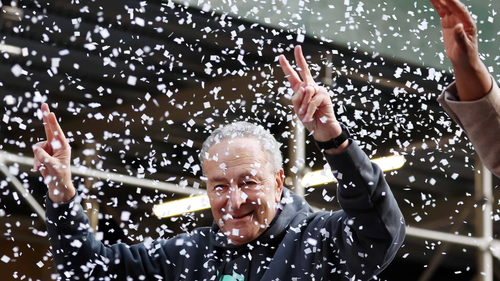 Senate Majority Leader Chuck Schumer participates in the New York Liberty Ticker Tape Victory Parade & Rally in New York City on on Oct. 24, 2024. Photo by Sarah Stier/Getty Images.