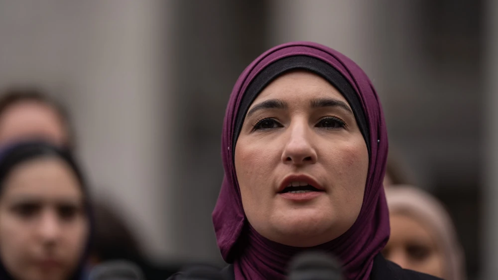 Linda Sarsour speaks at rally in New York City organized by the New York Immigration Coalition, June 9, 2025. Photo by Adam Gray/Getty Images.