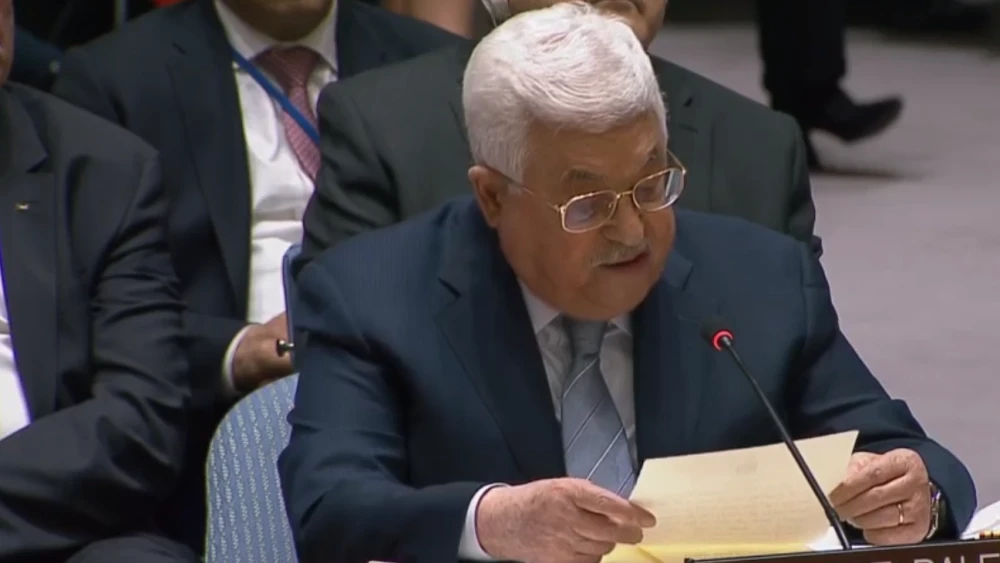 Palestinian Authority leader Mahmoud Abbas speaking to the U.N. Security Council. Credit: Screenshot.