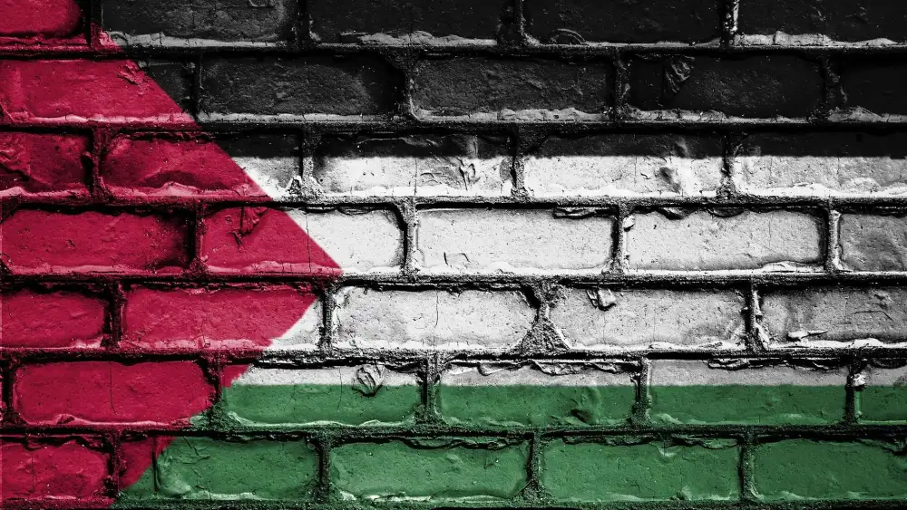 Palestinian Flag on Brick Wall