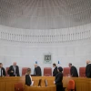 Israeli Supreme Court justices and Supreme Court president Esther Hayut arrive in the courtroom in Jerusalem. Photo by Yonatan Sindel/Flash90.