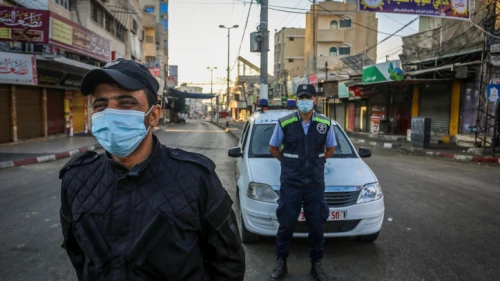 Members of the Palestinian security forces enforce a coronavirus lockdown in Rafah, in the southern Gaza Strip, on Aug. 25, 2020. Photo by Abed Rahim Khatib/Flash90.