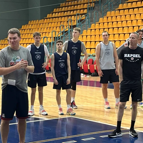 Members of the University of Arizona's basketball team lead a clinic in Jerusalem, Aug. 13, 2023. Photo: Josh Hasten.