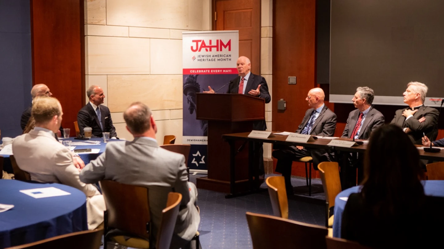 Sen. Ben Cardin (D-Md.) speaks at the Jewish American Heritage Month Congressional Breakfast on April 27, 2023. Photo by Dillon Meyer.