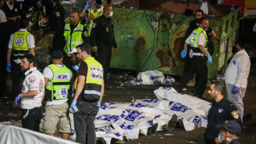Israeli rescue forces and police at the scene of the tragedy at Mount Meron in northern Israel, April 30, 2021. Photo by David Cohen/Flash90.