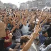 Young Syrian males refugees strike in front of the Budapest Keleti railway station in Budapest, Hungary, on Sept. 3, 2015. Credit: Mstyslav Chernov via Wikimedia Commons.