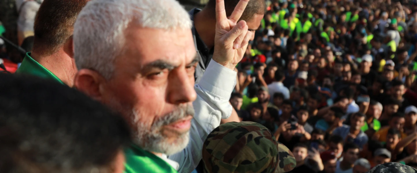 Hamas leader Yahya Sinwar at a rally in Beit Lahiya, the Gaza Strip, on May 30, 2021. Photo by Atia Mohammed/Flash90.