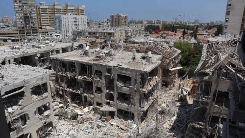 Devastation caused by an Iranian missile attack on Bat Yam that killed nine people on June 15, 2025. Photo by Ilan Ossendryver.