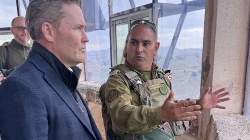 U.S. Ambassador to the U.N. Mike Waltz visits Israel’s northern border with Lebanon with Israeli officials on Dec. 9, 2025. Source: @USAmbUN via X.
