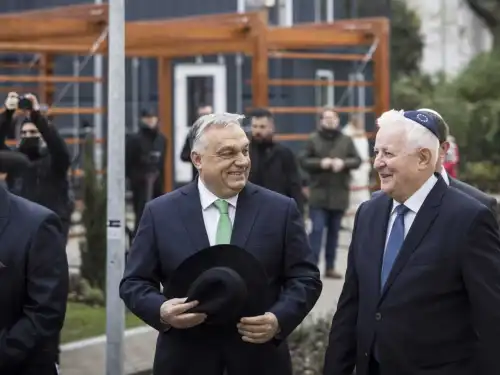 Hungarian Prime Minister Viktor Orbán (left) and Andor Grósz, president of the Federation of Jewish Communities in Hungary, attend the inauguration of the Jewish Charity Hospital in Budapest on Dec. 3, 2025. Photo by Ákos Kaiser/Press Office of the Prime Minister of Hungary.