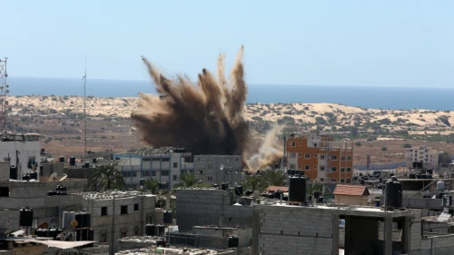 Smoke after an Israeli airstrike on Hamas targets in Rafah, in the southern Gaza Strip, on May 19, 2021. Photo by Abed Rahim Khatib/Flash90.