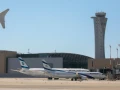 Parked El Al jets near Terminal 3 and the airport tower control at Ben Gurion International Airport, Aug. 08, 2020. Photo by Olivier Fitoussi/Flash90.