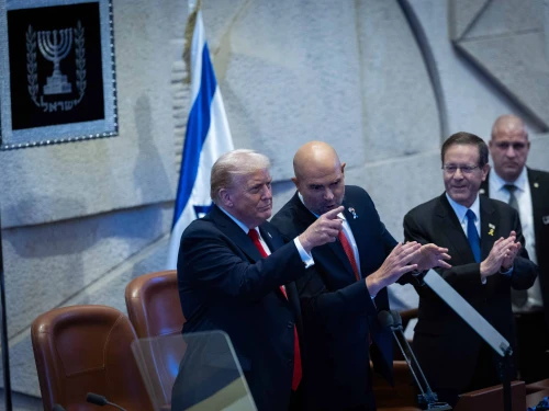 A special plenum session in honor of U.S. President Donald Trump at the Knesset, the Israeli parliament in Jerusalem, Oct. 13, 2025. Photo by Yonatan Sindel/Flash90.