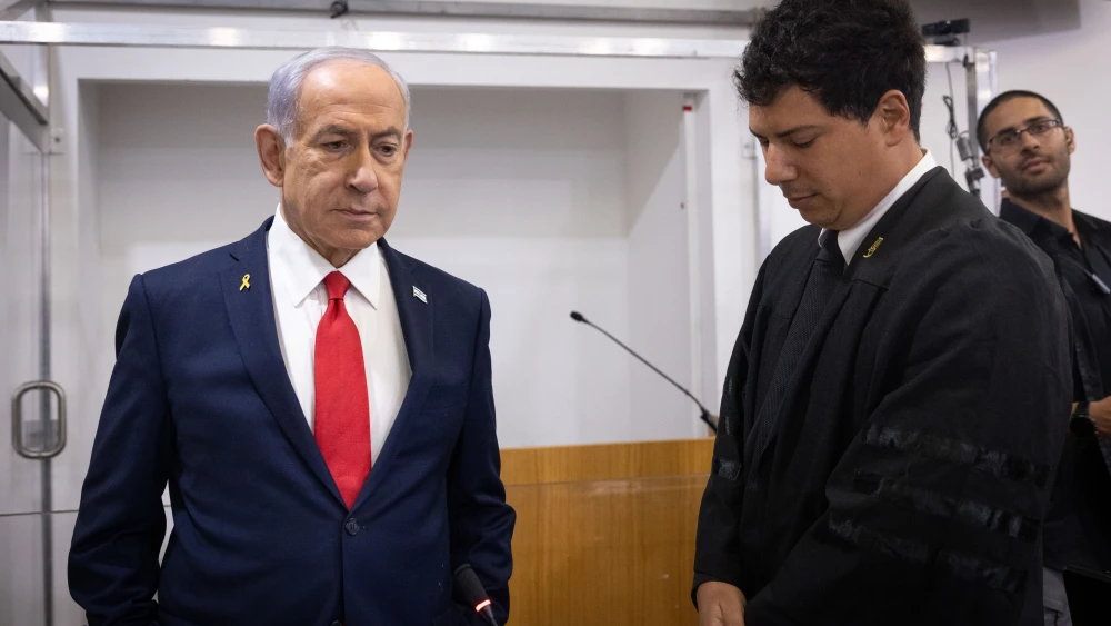 Israeli Prime Minister Benjamin Netanyahu in the Tel Aviv Distrcit court, before the start of his testimony in the trial against him, Oct. 28, 2025. Photo by Miriam Alster/Flash90.