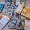 Illustration of American 100 dollar bills, 100 and 200 shekel bills and 50 euro bills, May 19, 2025. Photo by Nati Shohat/Flash90.