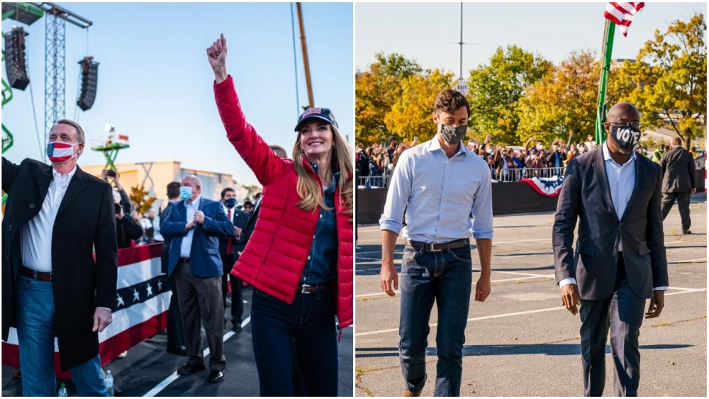 Republican Sens. David Perdue and Kelly Loeffler. Democrats Raphael Warnock and Jon Ossoff. Source: Facebook.