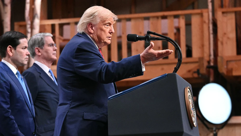 U.S. President Donald Trump addresses the media alongside U.S. Secretary of State Marco Rubio and U.S. Secretary of the Treasury Scott Bessent during a closing press conference at the G7 summit, in Évian-les-Bains, France, on June 17, 2026. Credit: Mandel Ngan/AFP via Getty Images.