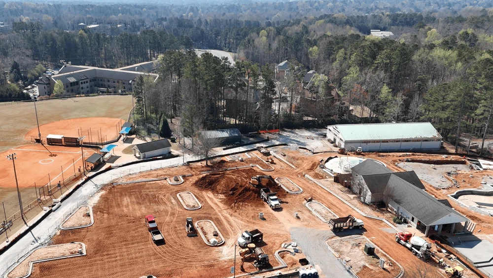 Construction of expanded campus parking, adding more than 100 new parking spaces conveniently located by the Zalik Outdoor Aquatic Center, and also increasing parking capacity for the Zaban-Blank building. Credit: Courtesy of the MJCCA.