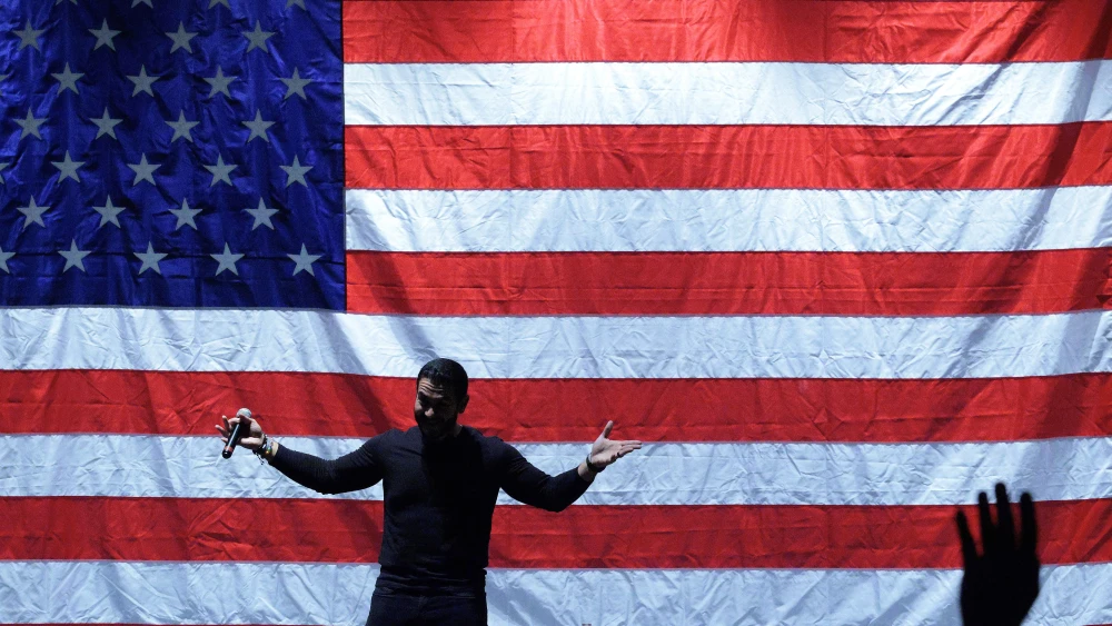 Democratic Senate candidate Abdul El-Sayed holds a campaign town hall event at the Ionia Theater in Michigan on Oct. 11, 2026. Photo by Chip Somodevilla/Getty Images.