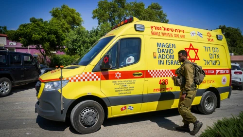 Israeli security and rescue forces at the site where an Israeli man was killed by a rocket fired from Lebanon, July 30, 2024. Photo by Ayal Margolin/Flash90.