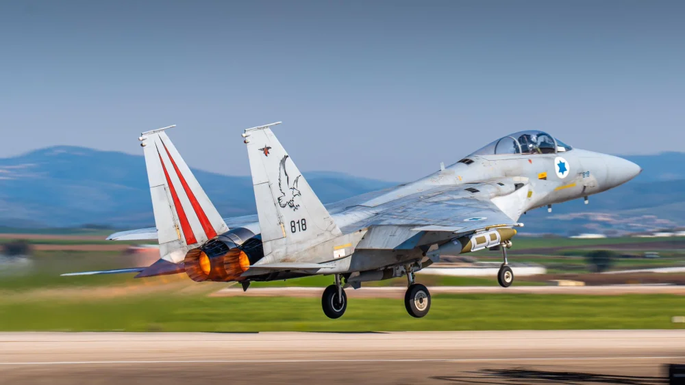 Israeli Air Force F-15 taking off for a strike mission from an undisclosed base after early-morning attacks on Iranian regime infrastructure near Tehran. Credit: Israeli Air Force.