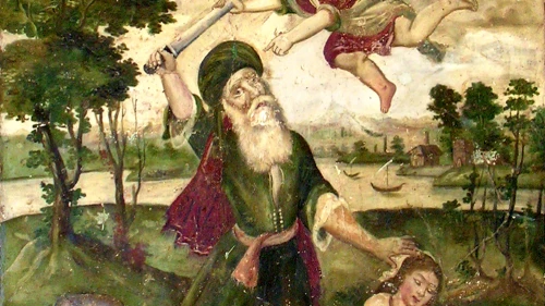 Fresco with the image of Abraham preparing to sacrifice his son, Isaac. Credit: Wikimedia Commons.