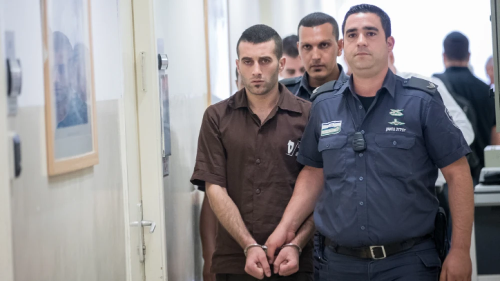 Muhammad Harouf, a Palestinian convicted of murdering Michal Halimi, is brought to the Jerusalem Magistrate's Court on Aug. 2, 2017. Photo by Yonatan Sindel/Flash90.
