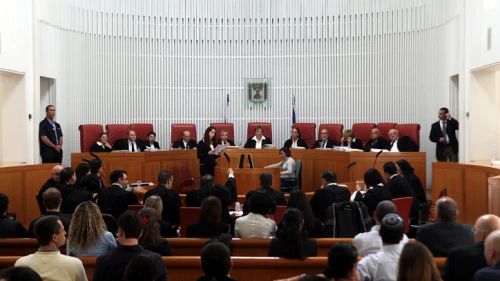 Eleven Israeli Supreme Court Justices deliberate on a petition related to Palestinian Arabs submitted by HaMoked, among other NGOs. Photo by Yossi Zamir/Flash 90.