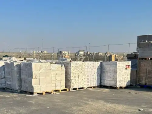 Humanitarian aid at the Gaza border on Aug. 18, 2025. Source: @cogatonline/X.