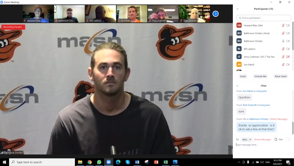 Dean Kremer speaking to the media following his start at Yankee Stadium. Source: Screenshot.