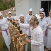 Jewish priests (Kohanim) practice in rituals on an altar built to the original dimensions of the Temple altar according to Jewish tradition, at the Letchila Haredi Farm near Ma’ale Adumim, in Judea and Samaria, Dec. 21, 2025. Photo by Chaim Goldberg/Flash90.