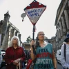 Palestine Action activists take part in a protest outside Edinburgh High Court, as the banned group fights its proscription in Scotland on July 9, 2026 in Edinburgh, Scotland. Photo by Jeff J Mitchell/Getty Images.