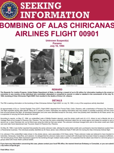 FBI poster seeking information about the Flight 901 bombing. Credit: FBI.