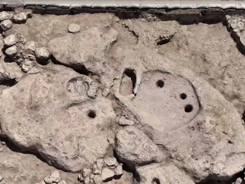 An Aerial view of the winepress unearhted in Tel Megiddo, Israel in 2025. Photo courtesy of the Israel Antiquities Authority.