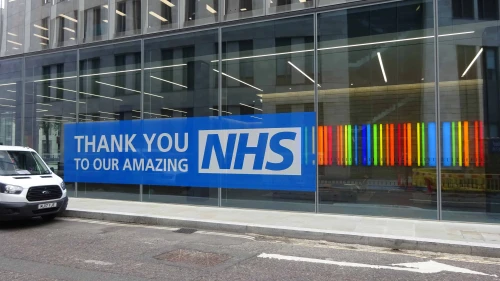 A National Health Service banner in London on June 20, 2020. Photo by Duncan Cumming.