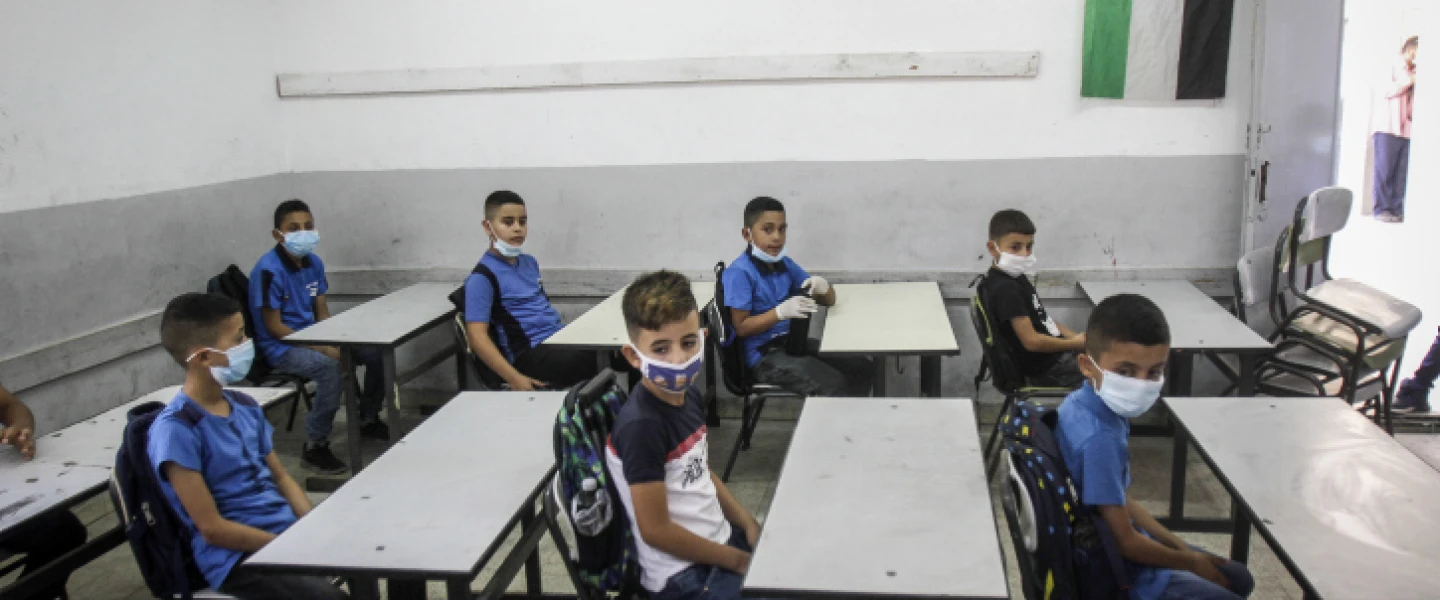 Palestinian students on the first day of school in the city of Nablus/Shechem in the West Bank on Sept. 6, 2020. Photo by Nasser Ishtayeh/Flash90.