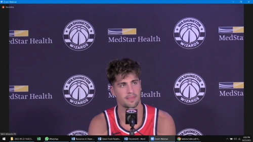 Israeli basketball forward Deni Avdija answers questions at the Washington Wizards' annual Media Day, Sept. 23, 2022. Credit: Screenshot.