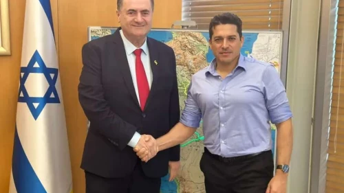 Israeli Foreign Minister Israel Katz (left) and Diaspora Affairs Minister Amichai Chikli meet in Jerusalem, Feb. 26, 2024. Credit: Israeli Foreign Ministry.