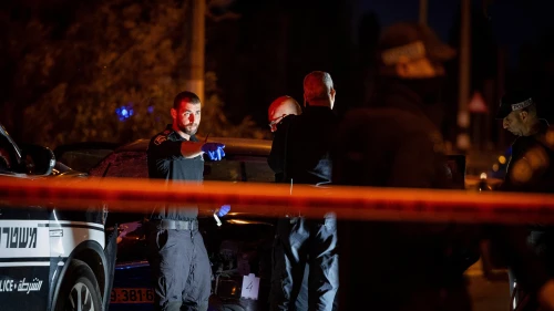 Police at the scene of a terrorist car-ramming attack in Pardes Hanna-Karkur, Feb. 27, 2025. Photo by Itay Cohen/Flash90.