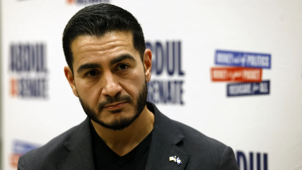 Dr. Abdul El-Sayed, Democratic nominee for Senate in Michigan and a former Detroit health director, speaks to reporters after a midterm campaign rally in Grand Rapids, Mich., on Oct. 25, 2026. Photo by Jeff Kowalsky/AFP via Getty Images.