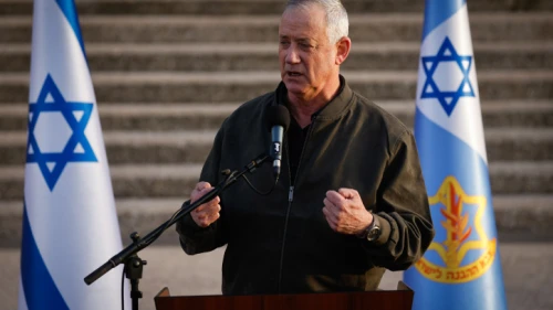 Israeli Defense Minister Benny Gantz gives a statement to the media at the IDF Central Command headquarters in Jerusalem on March 30, 2022. Photo by Olivier Fitoussi/Flash90.
