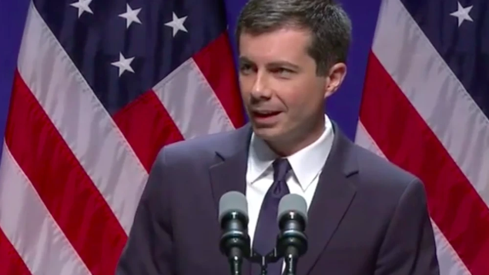 Pete Buttigieg, mayor of South Bend, Ind., gives a speech on foreign policy and national security at the University of Indiana, Bloomington, on June 11, 2019. Credit: Screenshot.