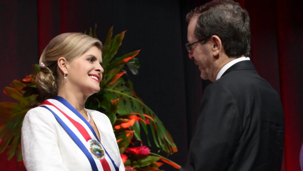Israeli President Isaac Herzog with Laura Fernández Delgado of Costa Rica, at her presidential inauguration on May 8, 2026. Credit: Amos Ben Gershom/GPO.