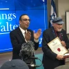 Government Press Office director Nitzan Chen and 95-year-old Walter Bingham, December 2019. Photo by Judy Lash Balint.