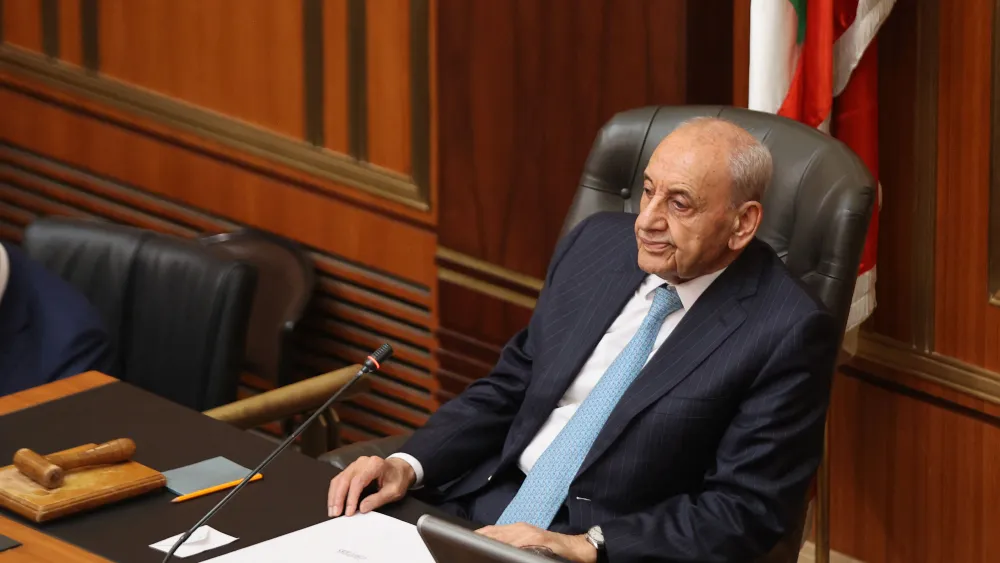 Lebanese Parliament Speaker Nabih Berri presides over a parliamentary session to elect a new president, June 14, 2023. Photo by Anwar Amro/AFP via Getty Images.